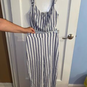 Two Piece white and blue pantsuit
